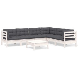 vidaXL Muebles de jardín 8 pzas con cojines blanco madera de pino