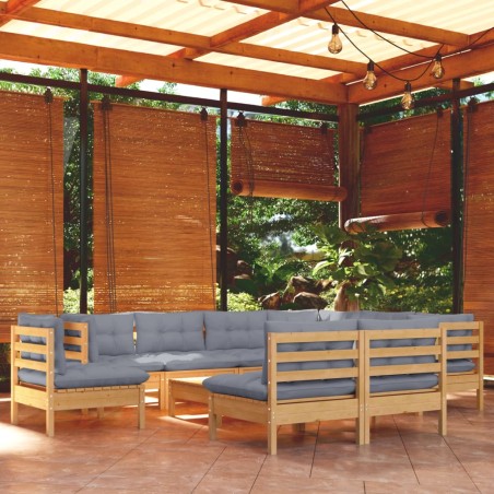 vidaXL Juego de muebles de jardín 10 pzas y cojines madera maciza pino