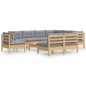 vidaXL Juego de muebles de jardín 10 pzas y cojines madera maciza pino vidaXL Juego de muebles de jardín 10 pzas y cojines madera maciza pino