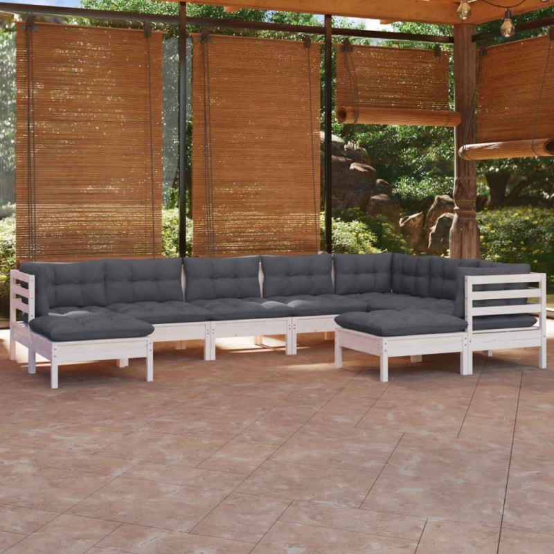 vidaXL Muebles de jardín 9 pzas y cojines blanco madera maciza de pino vidaXL Muebles de jardín 9 pzas y cojines blanco madera maciza de pino