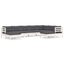 vidaXL Muebles de jardín 9 pzas y cojines blanco madera maciza de pino