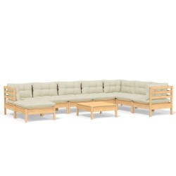 vidaXL Muebles de jardín 9 pzas y cojines madera maciza de pino crema