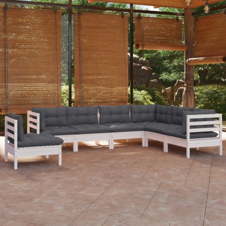 vidaXL Muebles de jardín 7 pzas y cojines blanco madera maciza de pino