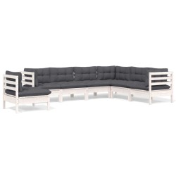 vidaXL Muebles de jardín 7 pzas y cojines blanco madera maciza de pino