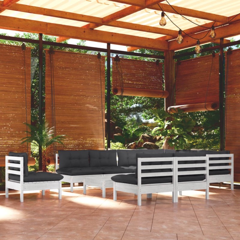 vidaXL Muebles de jardín 11 pzas con cojines blanco madera de pino vidaXL Muebles de jardín 11 pzas con cojines blanco madera de pino