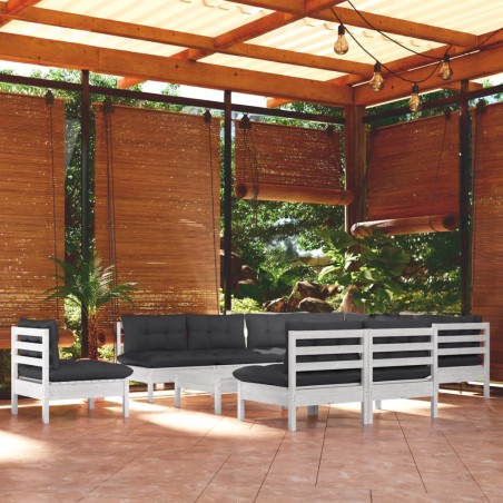 vidaXL Muebles de jardín 11 pzas con cojines blanco madera de pino
