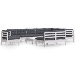 vidaXL Muebles de jardín 11 pzas con cojines blanco madera de pino