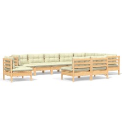 vidaXL Muebles de jardín 10 pzas y cojines madera maciza de pino crema