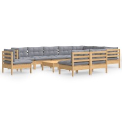 vidaXL Juego de muebles de jardín 11 pzas y cojines madera maciza pino