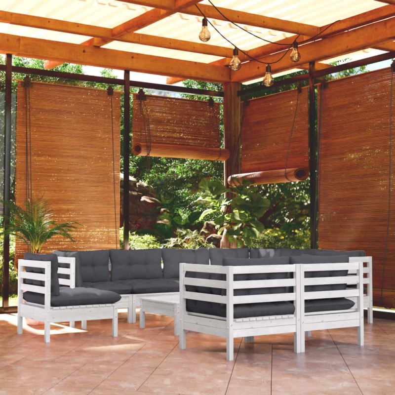 vidaXL Muebles de jardín 10 pzas con cojines blanco madera maciza pino vidaXL Muebles de jardín 10 pzas con cojines blanco madera maciza pino