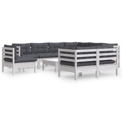 vidaXL Muebles de jardín 10 pzas con cojines blanco madera maciza pino