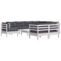 vidaXL Muebles de jardín 10 pzas con cojines blanco madera maciza pino vidaXL Muebles de jardín 10 pzas con cojines blanco madera maciza pino