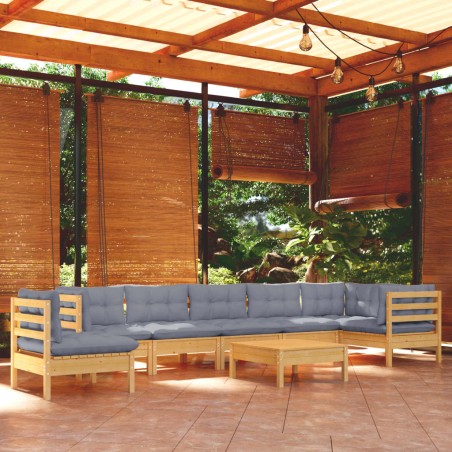 vidaXL Juego de muebles de jardín 9 pzas y cojines madera maciza pino