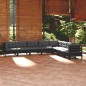 vidaXL Muebles de jardín 8 pzas y cojines negro madera maciza de pino