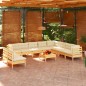 vidaXL Muebles de jardín 11 pzas y cojines madera maciza de pino crema vidaXL Muebles de jardín 11 pzas y cojines madera maciza de pino crema