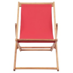 vidaXL Silla de playa plegable de tela y estructura de madera roja