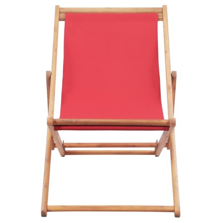 vidaXL Silla de playa plegable de tela y estructura de madera roja
