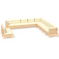 vidaXL Muebles de jardín 11 pzas y cojines madera maciza de pino crema vidaXL Muebles de jardín 11 pzas y cojines madera maciza de pino crema