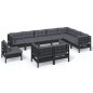 vidaXL Muebles de jardín 10 pzas y cojines negro madera maciza de pino vidaXL Muebles de jardín 10 pzas y cojines negro madera maciza de pino