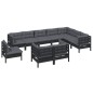 vidaXL Muebles de jardín 10 pzas y cojines negro madera maciza de pino vidaXL Muebles de jardín 10 pzas y cojines negro madera maciza de pino
