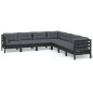 vidaXL Muebles de jardín 7 pzas y cojines negro madera maciza de pino vidaXL Muebles de jardín 7 pzas y cojines negro madera maciza de pino