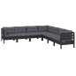 vidaXL Muebles de jardín 7 pzas y cojines negro madera maciza de pino vidaXL Muebles de jardín 7 pzas y cojines negro madera maciza de pino