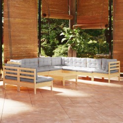 vidaXL Juego de muebles de jardín 10 pzas y cojines madera maciza pino
