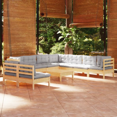 vidaXL Juego de muebles de jardín 10 pzas y cojines madera maciza pino