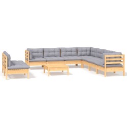 vidaXL Juego de muebles de jardín 10 pzas y cojines madera maciza pino