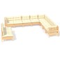 vidaXL Muebles de jardín 10 pzas y cojines madera maciza de pino crema