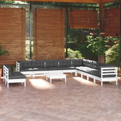 vidaXL Muebles de jardín 12 pzas con cojines blanco madera maciza pino