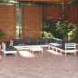 vidaXL Muebles de jardín 12 pzas con cojines blanco madera maciza pino