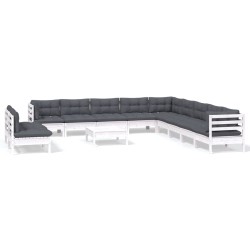 vidaXL Muebles de jardín 12 pzas con cojines blanco madera maciza pino