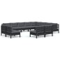 vidaXL Muebles de jardín 12 pzas y cojines negro madera maciza de pino vidaXL Muebles de jardín 12 pzas y cojines negro madera maciza de pino