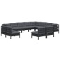 vidaXL Muebles de jardín 12 pzas y cojines negro madera maciza de pino vidaXL Muebles de jardín 12 pzas y cojines negro madera maciza de pino