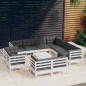 vidaXL Muebles de jardín 12 pzas con cojines blanco madera maciza pino