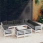 vidaXL Muebles de jardín 13 pzas y cojines blanco madera maciza pino vidaXL Muebles de jardín 13 pzas y cojines blanco madera maciza pino