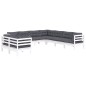 vidaXL Muebles de jardín 9 pzas y cojines blanco madera maciza de pino vidaXL Muebles de jardín 9 pzas y cojines blanco madera maciza de pino