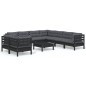 vidaXL Muebles de jardín 10 pzas con cojines negro madera maciza pino