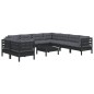 vidaXL Muebles de jardín 10 pzas con cojines negro madera maciza pino