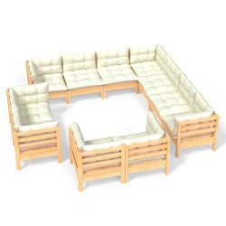 vidaXL Muebles de jardín 11 pzas y cojines madera maciza de pino crema