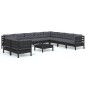 vidaXL Muebles de jardín 11 pzas con cojines negro madera maciza pino vidaXL Muebles de jardín 11 pzas con cojines negro madera maciza pino