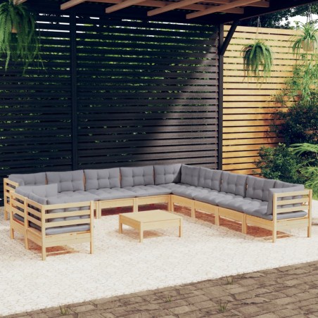 vidaXL Juego de muebles de jardín 12 pzas y cojines madera maciza pino