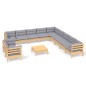 vidaXL Juego de muebles de jardín 12 pzas y cojines madera maciza pino