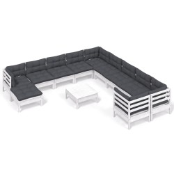 vidaXL Muebles de jardín 12 pzas con cojines blanco madera de pino