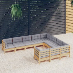vidaXL Juego de muebles de jardín 10 pzas y cojines madera de pino