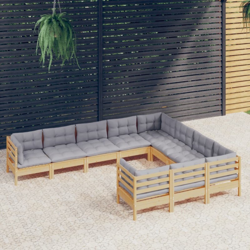 vidaXL Juego de muebles de jardín 10 pzas y cojines madera de pino vidaXL Juego de muebles de jardín 10 pzas y cojines madera de pino