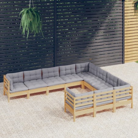 vidaXL Juego de muebles de jardín 10 pzas y cojines madera de pino