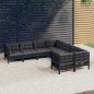 vidaXL Muebles de jardín 8 pzas y cojines negro madera maciza de pino vidaXL Muebles de jardín 8 pzas y cojines negro madera maciza de pino