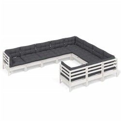 vidaXL Muebles de jardín 10 pzas y cojines blanco madera de pino